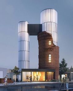 an artist's rendering of two tall cylindrical buildings