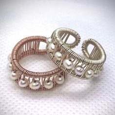 Pearl Ring - Pearls woven on to ring with one continuous wire on adjustable frame in small , med or LG sizes. Available in yellow or rose gold filled or sterling silver Pearls Ring, Pearl Rose, Artful Home, Pearl Ring, Or Rose, Gold Filled, Original Art, Jewelry Rings, Rose Gold