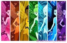 the disney princesses are lined up in different colors