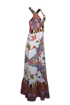 Indulge your inner boho babe with this Cleobella White Maxi Dress! This colorful and chic number features a playful mix of prints and a graceful maxi length. With ruffled trim and a cross-back design, it's perfect for any occasion. Pair with strappy gold sandals and layer on the jewelry for a stunning look. Size M Shell 100% Polyester Lining 100% Cotton Hidden back zip V-neck Maxi silhouette Crossover straps Ruffled trim Bust 32.5" Waist 32" Shoulder to hem 58.5" Chic Paisley Print Maxi Dress For Vacation, Hippie Multicolor Printed Maxi Dress, Multicolor Paisley Print Maxi Dress For Vacation, Spring Boho Maxi Dress In Multicolor, Spring Multicolor Boho Print Maxi Dress, Spring Boho Print Multicolor Maxi Dress, White Bohemian Dress With Paisley Print, Chic Multicolor Print Maxi Dress For Vacation, Spring Multicolor Maxi Dress With Mixed Print