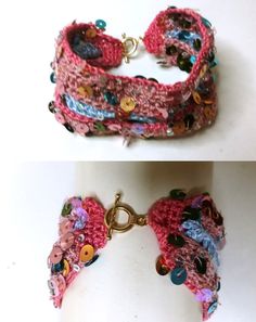 NEW CROCHET BRACELET PINK BLUE SEQUIN 3 LAYER GOLD TOGGLE CLASP HANDMADE JEWELRY Adjustable Pink Crochet Jewelry, Bohemian Pink Crochet Jewelry, Bracelet Crochet, Crochet Bracelet, Art Things, Handcrafted Artisan Jewelry, Pink Bracelet, Blue Bracelet, Toggle Clasp