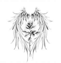 a drawing of an angel's wings and flowers