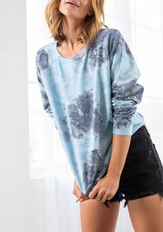 Our best-selling classic sweatshirt in a saturated tie-dye wash. Made from super-soft French terry, this easy pullover features a raglan sleeve and a classic crew neckline. Pairs effortlessly with denim. FINAL SALE Tie-dye wash Relaxed fit Long raglan sleeve Hip length Classic crew neckline Model is 5'7, wearing a size S.Style: I-12841K-RNM-CI Washed Blue Crew Neck Sweatshirt Soft-washed, Long Sleeve Soft-washed Sweatshirt In Washed Blue, Soft-washed Long Sleeve Sweatshirt In Washed Blue, Faded Long Sleeve Soft-washed Sweatshirt, Tie-dye Long Sleeve Sweatshirt For Spring, Long Sleeve Tie Dye Sweatshirt For Spring, Tie Dye Sweatshirt For Spring, Oversized Bleached Crew Neck Top, Casual Hand Dyed Relaxed Fit Sweatshirt