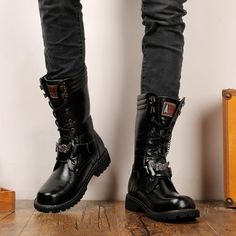 The footwear of Skull Boots Military is indispensable for all music fans. A demonic look and a wild rhythm, it's all there on this Skull Cross Boots! This pair of Skull military boots is a beautiful pair of shoes, suitable for both men and women, they will look great with a proper outfit. The footwear of these high boots is indispensable for all rock music fans and skull lovers, a demonic look with a wild rhythm, it’s all there with these new boots ! All black with nice details and a very comfor Dnd Clothes, Skull Boots, Martin Shoes, Boots Military, Mens Motorcycle Boots, Military Combat Boots, Cowboy Boots Mens, Leather Motorcycle Boots, Boots Combat