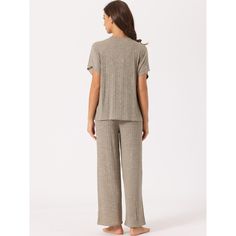 This soft fabric and breathable lounge dress for women is constructed of 66% Polyester, 31% Modal, and 3% Spandex fabric, comfy, moisture-wicking, breathable, and skin friendly. Featuring v neck, split tie hem, and short sleeves design, makes you feel cozy all night, enjoy a comfortable sleep and sweet dream. Great for loungewear, nightwear, sleepwear, home bedroom, daily wear. No matter the cozy bedtime, casual home relaxation, laze afternoon, comfy bath, the soft and lightweight nightdress cou Comfortable Matching Loungewear Set, Cotton Loungewear Pant Set, Relaxed Solid Sleepwear For Loungewear, Relaxed Solid Color Sleepwear For Loungewear, Cotton Short Sleeve Pant Set For Loungewear, Short Sleeve Cotton Pant Set For Loungewear, Casual Relaxed Fit Pant Set For Loungewear, Cotton Short Sleeve Loungewear Pant Set, Solid Soft Texture Sleepwear For Loungewear