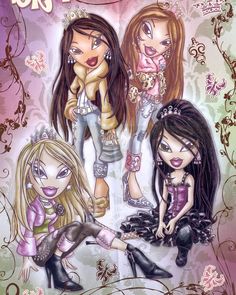 three cartoon girls with long hair and high heels