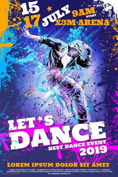 a poster for a dance event with an image of a man on a skateboard