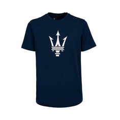 Maserati Large Logo Rubber Print T-Shirt - Black/Blue T-shirts Maserati S Blue Blue T-shirt With Logo For Streetwear, Classic Blue T-shirt For Streetwear, Fan Merchandise Logo Print Crew Neck Shirt, Blue T-shirt With Three Stripes Branding For Streetwear, Cotton T-shirt With Logo Emblem For Streetwear, Blue Crew Neck Top With Logo, Navy Screen Print T-shirt For Streetwear, Fan Merchandise Logo T-shirt Crew Neck, Fan Merchandise Logo T-shirt With Crew Neck