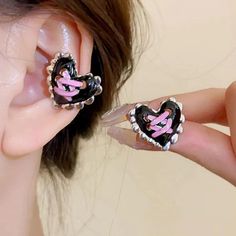 Pastel Goth Corset Heart Earrings Trendy Black Heart-shaped Earrings, Emo Metal Earrings For Parties, Emo Style Metal Earrings For Party, Silver Emo Earrings For Parties, Black Metal Earrings For Valentine's Day, Trendy Black Heart Earrings For Gift, Trendy Black Metal Heart Earrings, Punk Heart-shaped Earrings, Punk Heart-shaped Pierced Earrings