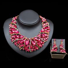 2021 Speed Selling Explosion, European And African Color Exaggerated Bride Necklace, Earrings Set Of Alloy Jewelry Red Alloy Jewelry For Party, Pink Alloy Necklace For Party, Pink Alloy Party Necklace, Elegant Pink Alloy Necklace, Elegant Red Bib Necklace For Party, African Colors, African Bride, Color Changing Nails, Necklace African