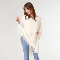 Lightweight Poncho with Fringe - Egret Gold Drop Necklace, Silver Drop Necklace, Poncho Jacket, Scarf Poncho, Back Jewelry, Poncho Cape, Sweaters And Jeans, Work Travel, Jeans Dress