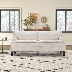 a living room scene with focus on the sofa