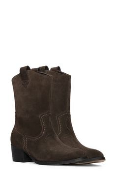 Built on a flexible rubber sole, this Western-inspired suede boot makes style effortless with its walkable block heel and quick side zip closure. 2" heel Side zip closure Leather upper/synthetic lining/rubber sole Imported Casual Suede Mid-calf Boots For Work, Casual Boots With Stacked Heel In Calf Leather, Casual Calf Leather Boots With Stacked Heel, Suede Wide Calf Boots With Suede Lining, Wide Calf Suede Mid-calf Boots With Stacked Heel, Wide Calf Suede Boots With Suede Lining, Casual Boots With Suede Lining And Block Heel, Suede Boots With Reinforced Heel And Medium Width, Suede Boots With Stacked Heel And Wide Calf