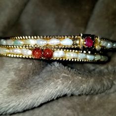 Antique 18th-19th Century 8k Or 33% Gold Bangle With A Real Rubies & String Of Freshwater Pearls. Unique Rare Find Passed Down To Me By Great Grandparents. See Back In The Early 1800 & 1900s They Used 33% Gold Because It Was More Robust When Other Jewels Were Added To It. Bangles Are Size 2-1/2" Wide. Rubies Are Tested With Gemoro Testerossa Advanced Diamond, Moissanite & Sapphire Tester. (Tester Goes Pink For Sapphire & Ruby Stones) Gold Tested With Gemoro Auracle Agt-3 Gold & Platinum Tester. Go Pink, Freshwater Pearl Bracelet, Ruby Stone, Stone Gold, Gold Platinum, Gold Bangles, Pearl Bracelet, Womens Jewelry Bracelets, Fresh Water