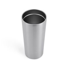 a stainless steel cup on a white background