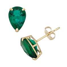 You'll adore the sparkling beauty of these lab-created emerald teardrop earrings.EARRING DETAILS Length: 9 mm Backings: post Metal: 10k gold STONE DETAILS Stone type: lab-created emerald Cut: pear Setting: prong Size: One Size. Color: Green. Gender: female. Age Group: adult. Plain Earrings, Emerald Studs, Crystals Gems, Post Metal, Emerald Earrings Studs, Earrings Teardrop, Lab Created Emerald, Irish Jewelry, Gold Stone