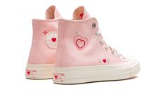 Chuck 70 Hi Women A09113C Pink Chuck 70, Converse Chuck Taylor 70s, Heart Converse, Chuck Taylor 70s, Pink Chucks, Y2k Heart, Converse Pink, Pretty Shoes Sneakers, Pink Converse