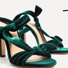 New. Never Worn. Not In Box. Green Velvet. Size 37. Comes With Extra Heel Inserts And Dust Bag. 4” Heel. Green Velvet Shoes, Velvet Sandals, Lace Up High Heels, Sparkly Heels, Green Heels, Velvet Shoes, Beautiful Heels, Emerald Wedding, Velvet Heels