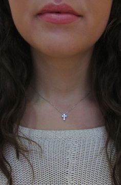 Mini Gold and Diamond Cross Necklace White Cross Pendant With Single Cut Diamonds, Dainty White Gold Cross Jewelry, Fine Jewelry White Diamond Cross Necklace, White Diamond Cross Necklace Fine Jewelry, White Cross Diamond Necklace Fine Jewelry, Dainty Diamond Cross Pendant Jewelry, White Gold Cross Necklace With Single Cut Diamonds, Cross Necklace With Single Cut Diamonds, Diamond Monogram