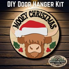 a wooden sign that says diy door hanger kit with a bull's head