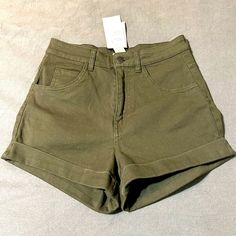 H&M Shorts. Size 6, Green. New With Tags. Summer Khaki Cotton Shorts, Green High-waisted Cotton Jean Shorts, Trendy Relaxed Fit Khaki Shorts, High Rise Cotton Shorts For Summer, Khaki High-waisted Shorts For Summer, Khaki High-waisted Summer Shorts, Summer High-waisted Khaki Shorts, Trendy Khaki Cotton Shorts, Green High Rise Cotton Shorts