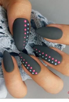 Fingernails Painted, Matte Nail Art, Colorful Nail Art, Nails Desing, Oval Nails, Nail It, Matte Nails