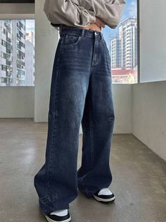 DAZY Washed High-waisted Wide-leg Jeans | SHEIN USA High Waist Wide Leg Jeans, Long Midi Dress, Jeans Casual, Affordable Clothes, Wide Leg Denim, Washed Jeans, Fashion Online Shop, Wide Leg Jeans, Denim Pants