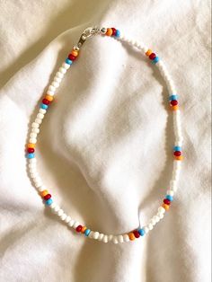 White Bohemian Choker With Colorful Beads, Colorful Beaded White Jewelry For Festivals, Trendy White Beaded Chain Necklace, Trendy White Beaded Necklace, Festival White Jewelry With Colorful Beads, White Bohemian Choker With Beaded Chain, White Bohemian Beaded Chain Choker, White Jewelry With Colorful Beads For Festival, Bohemian White Beaded Chain Choker