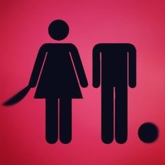 a pink and black bathroom sign with a man and a woman standing next to each other