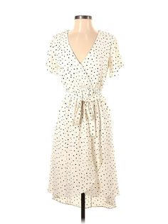 Sienna Sky Casual Dress Size: X-Small Ivory Dresses - used. 100% POLYESTER, Wrap, V Neck, Polka Dots, Knee Length, Short Sleeve | Sienna Sky Casual Dress - Wrap: Ivory Polka Dots Dresses - Used - Size X-Small Dress Wrap, Ivory Dresses, Polka Dot Dress, Casual Dresses For Women, Wrap Dress, Knee Length, Casual Dress, Casual Dresses, Polka Dots