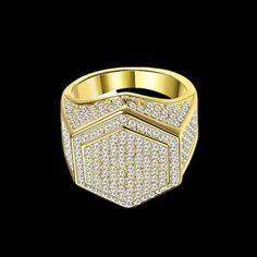 Iced Out Hexagon Pave Ring. 18k Gold Plated Withcz’s. Size 7. New In Box. Gold Octagon Diamond Ring For Formal Occasions, Formal Gold Diamond Ring In Octagon Shape, Formal Octagon Gold Diamond Ring, Octagon Diamond Ring With Accents For Gift, Octagon-shaped Diamond Ring With Accents For Gifts, Octagon Diamond Ring With Diamond Accents As Gift, Octagon Diamond Ring With Diamond Accents, Gold Hexagonal Jewelry With Diamond Accents, Hexagon Gold Jewelry With Diamond Accents