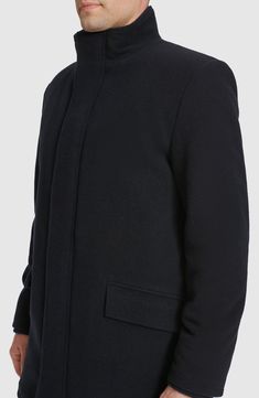 A loose car coat fashioned from a durable wool blend features a stand collar and a sleek snap storm placket added warmth and comfort. 33 1/2" length (size Medium) Front zip closure with snap storm placket Stand collar Long sleeves Front flap pockets Lined 60% wool, 30% polyester, 5% acrylic, 5% other fibers Dry clean Made in China Casual Wool Outerwear With Stand Collar, Classic Outerwear With Stand Collar For Cold Weather, Modern Outerwear With Stand Collar For Winter, Winter Sport Coat With Stand Collar For Work, Winter Workwear Sport Coat With Stand Collar, Business Outerwear With Fold Down Collar For Winter, Winter Outerwear With Welt Pockets And Stand Collar, Winter Outerwear With Stand Collar And Welt Pockets, Classic Wool Coat With Stand Collar For Winter