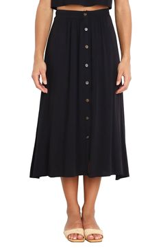 Petal & Pup Ava Button Front Midi Skirt | Nordstrom Button Front Midi Skirt, Petal And Pup, Flowy Maxi Skirts, Button Front Skirt, Vegas Outfit, Printed Midi Skirt, Midi Length Skirts, Black Midi Skirt, Dresses By Length