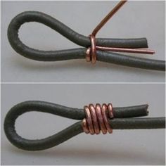 two pictures of wires with copper and black wire wrapped around them