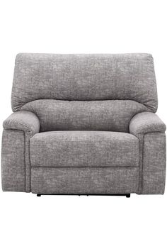 the reclining chair is shown in grey fabric