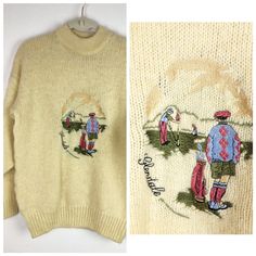 Vintage Men's Pure Wool Pullover Sweater Glendale Golfing. There is no size tag so please see the measurements and compare. Condition is good-No visible flaws. Measurements Flat Lay: Shoulders 23" Armpit to armpit 20.5" Shoulder to hem 25.5" Shoulder to cuff 19.5" We strive to give you as many measurements necessary with the hope that you will take measurements from something of yours that is similar and compare with this item. This is helpful because it may save you time and money and you will Vintage Embroidered Fall Sweater, Vintage Embroidered Crew Neck Sweater, Retro Embroidered Sweater For Fall, Retro Embroidered Fall Sweater, Vintage Embroidered Beige Sweater, Vintage Beige Embroidered Sweater, Vintage Cream Long Sleeve Sweater, Vintage Embroidered Sweater For Winter, Golf Collection