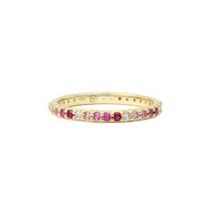 Indulge in timeless elegance with our Multi Colored 14k Gold Eternity Band—a luxurious masterpiece that transcends the boundaries of conventional jewelry. This exquisite eternity band is a manifestation of everlasting moments, symbolizing the perpetuity of love and commitment.Crafted with precision and adorned with a total of .85 carats of semi-precious and precious gemstones, each stone is meticulously set deep within the slender band. The result is a seamless and harmonious blend of colors, cr Elegant Ruby Eternity Band In Yellow Gold, Elegant Yellow Gold Ruby Eternity Band, Ruby Eternity Band In Yellow Gold Stackable, Stackable Ruby Eternity Band In Yellow Gold, Yellow Gold Ruby Eternity Band Stackable, Elegant Pink Sapphire Eternity Band, 14k Gold Multi-stone Eternity Band, Classic Yellow Gold Eternity Band With Gemstone, Elegant Ruby Gemstone Eternity Band