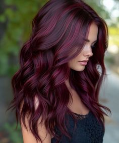 Multi Color Hair Ideas, Wine Red Hair Color, Hair Colors For Dark Hair, Merlot Hair Color, Hair Burgundy, Wine Hair Color, Dark Fall Hair