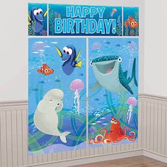 an ocean scene with fish and sea animals on it's birthday party wall decoration