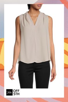 Draped Back Neck Adds A Feminine Flair To This Chic Blouse. V-Neck Sleeveless Pullover Polyester Hand Wash Made In Usa Size & Fit About 21" From Shoulder To Hem Model Shown Is 5'10" (177cm) Wearing Us Size Small. Womens - W Trend Separates > Saks Off 5th > Barneys Warehouse. Renee C.. Color: Beige. Size: L. Fitted Sleeveless V-neck Top For Work, Chic V-neck Blouse, V-neck Blouse With Vest For Work, V-neck Vest Top For Work, V-neck Vest Top For Workwear, Chic Sleeveless Stretch V-neck Top, V-neck Tank Top For Work, Stretch V-neck Tank Top For Work, Versatile V-neck Tank Top For Workwear