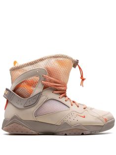 beige/orange calf leather signature Swoosh logo detail contrasting panel detail round toe front lace-up fastening top drawstring fastening branded insole rubber sole These styles are supplied by a premium sneaker marketplace. Stocking only the most sought-after footwear, they source and curate some of the most hard to find sneakers from around the world. Jordan Tenis, Jordan 7, Swoosh Logo, Retro Sneakers, Nike Huarache, Beauty Supply, Jordan Retro, Curator Style, Womens Sneakers