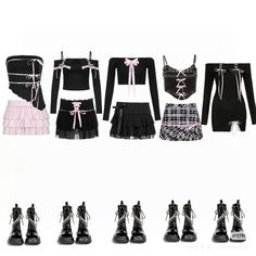 Black And Pink Stage Outfits, Kpop 5 Members Outfit, Outfit Kpop, Female Inspiration, Outfit Png