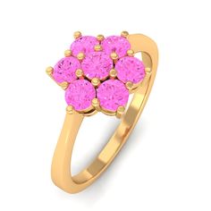 Product Details This classic flower ring is simple yet elegant, with a round pink sapphire beautifully studded in a cluster prong setting. The stunning floral design enhances the rings beauty and is crafted from solid gold. Product Information SKU SHP-RINGS0821190477 Width 11.8 mm Height 4.5 mm Weight 3.20 gm (Approximate) PINK SAPPHIRE INFORMATION No.of Stones 7 Pieces Total Weight 0.91 Carat (Approximate) Dimension(approx) Round-3X3 mm-7 Pcs Color Pink Cut Brilliant Shape Round Setting Type Pr Classic Flower, Rose Gold Pink, Signature Jewelry, 18k Yellow Gold Ring, Pink Ring, Timeless Jewelry, Engagement Rings Sapphire, Flower Ring, The Rings