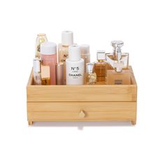 PRICES MAY VARY. PRACTICAL: This bamboo makeup storage organizer looks elegant sitting on your vanity, keep all your cosmetics organized and easy to find. ELEGANT TEXTURE: The surfaces are hand-sand polished and painted, smooth and comfortable, without burrs or sharp edges. DISPLAY BEAUTIFULLY: The bathroom countertop organizer fits different types of cosmetics, such as perfumes, lipsticks, blushes, keeping your vanity tops tidy. FUNCTIONAL & CONVENIENT: Keep your makeup and accessories neat and Wooden Skincare Organizer, Top Of Vanity Organization, Fragrance Storage Ideas, Small Makeup Organizer, Makeup Counter Organization, Skincare Organizer Ideas, Bathroom Organization Aesthetic, Small Makeup Room Ideas, Skincare Storage Ideas