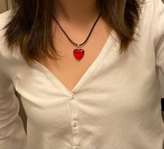 Glass Heart Necklace Outfit, Red Heart Pendant, Heart Choker Necklace, Heart Necklaces, Chain Heart, Women Y2k, Heart Choker