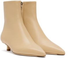 Ankle-high LWG-certified grained nappa leather boots in beige. · Pointed toe · Zip closure at inner side · Red stitch at heel tab · Grained lambskin lining · Kitten heel with rubber injection · Nubuck sole with rubber injection · Heel: H1.25 Supplier color: Latte Heel Boots For Women, Kitten Heel Boots, Tall Leather Boots, Stiletto Boots, Kitten Heel, Tall Boots, Nappa Leather, Suede Boots, Brown Boots