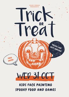 the trick or treat flyer for kids'face painting spooky food and games