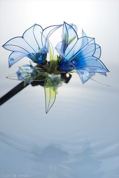 a flower that is sitting on top of a water surface with its petals still attached