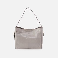 Render Shoulder Bag in Polished Leather - Light Grey Modern Satchel With Silver-tone Hardware For Daily Use, Modern Hobo Shoulder Bag With Silver-tone Hardware, Modern Rectangular Hobo Bag With Silver-tone Hardware, Modern Hobo Bag With Leather Handles And Crossbody Shape, Modern Rectangular Bucket Bag With Silver-tone Hardware, Modern Shoulder Bag With Silver-tone Hardware And Top Handle, Modern Bags With Silver-tone Hardware And Double Handle, Everyday Shoulder Bag With Silver-tone Hardware, Modern Shoulder Bag For Shopping