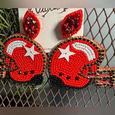 Red/Black Getting Ready To Rumble Seed Bead Earrings. Much Larger Than They Appear In Pics. So, So Cute For Those Special Occasions! Adjustable Red Beaded Earrings With Black Beads, Red Beaded Earrings With Black Round Beads, Red Party Beaded Earrings With Colorful Beads, Sterling Silver Heart Earrings, Carnelian Earrings, Beaded Earrings Native, Black Onyx Earrings, Lampwork Earring, Ear Jacket Earring